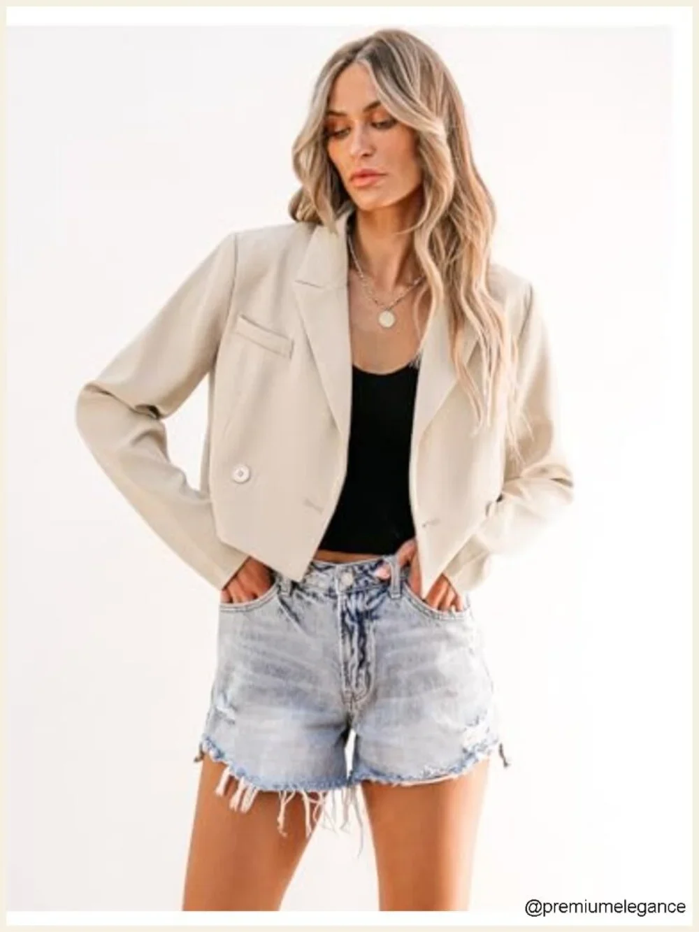 Cropped Open Front Blazer Women Business Casual Suit Jacket Double Breasted